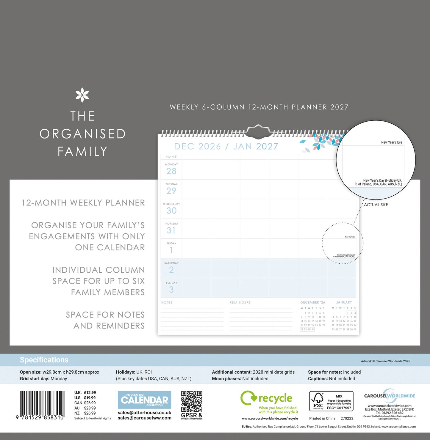 Organised Family (Geometric) WT Planner Wall Calendar 2027