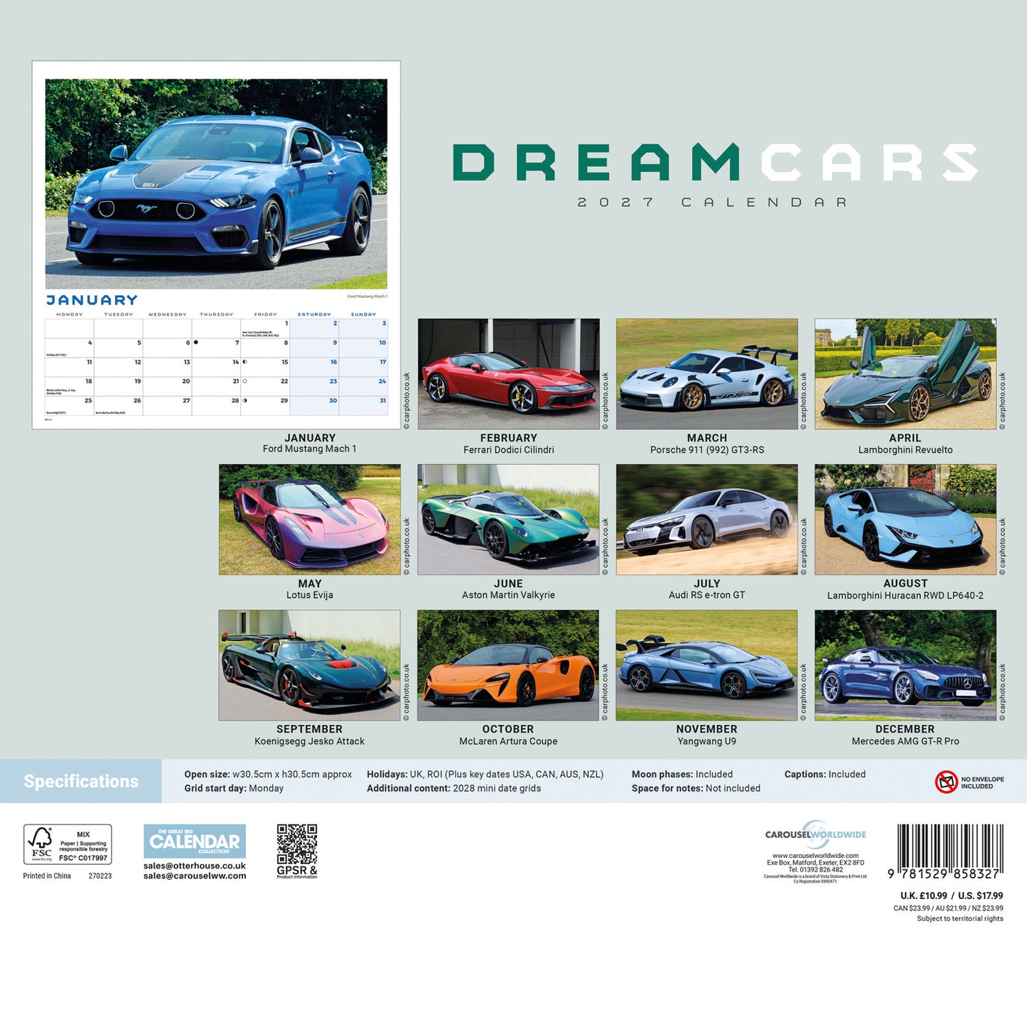 Dream Cars Wiro Wall Calendar 2027