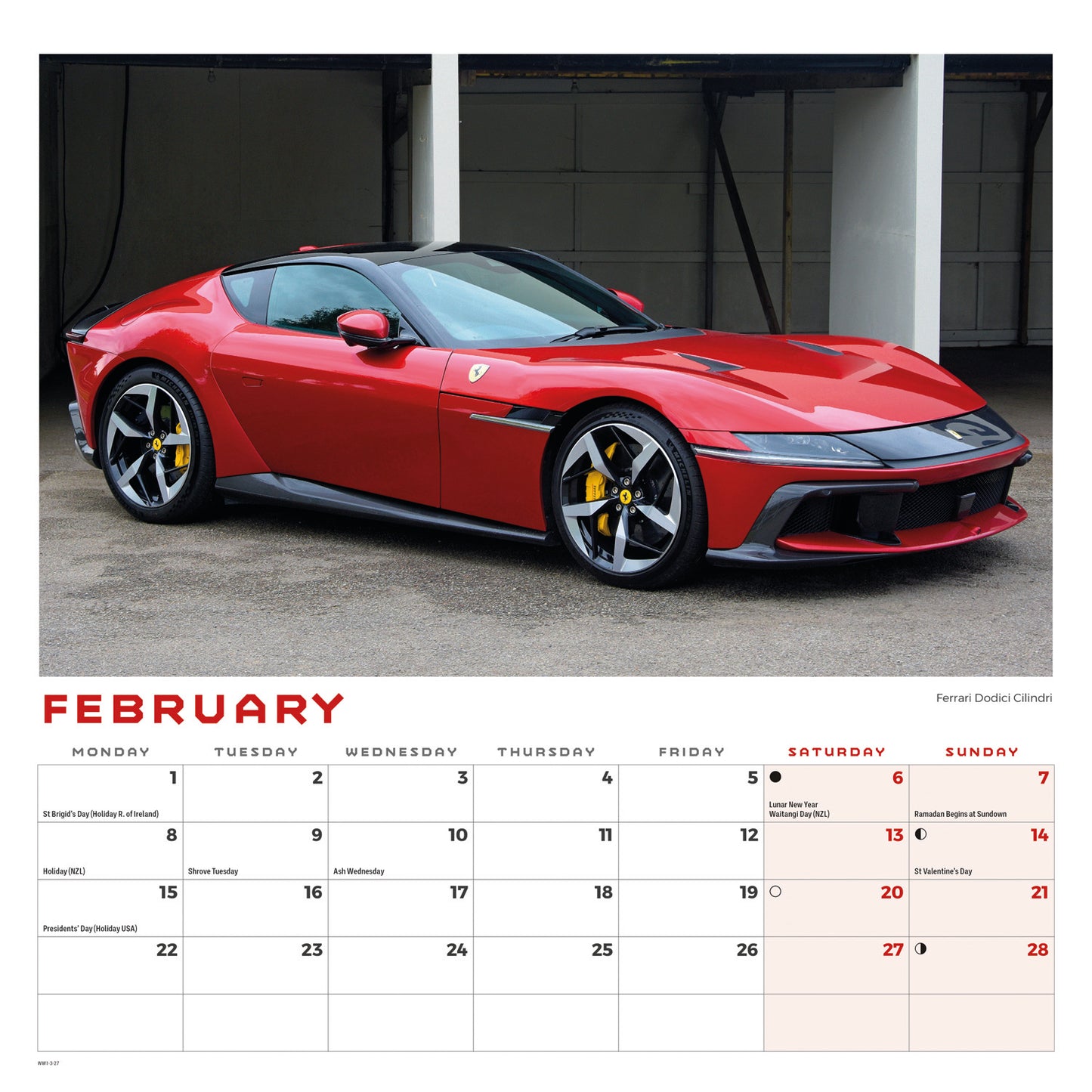 Dream Cars Wiro Wall Calendar 2027