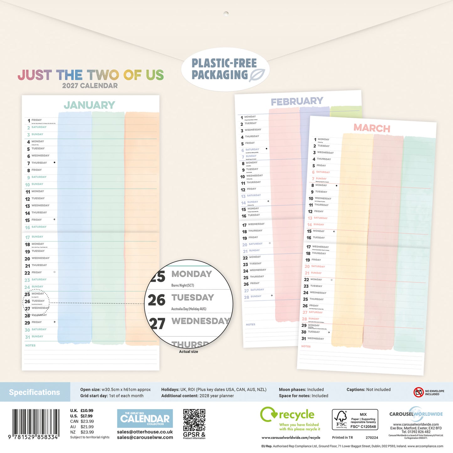 Just the Two of Us Planner Wall Calendar 2027