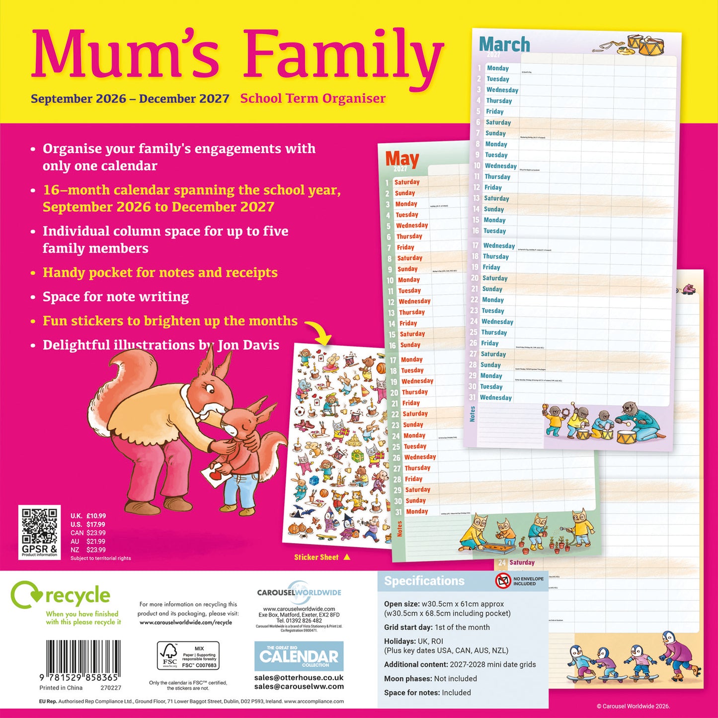 Mums Family Organise Planner Wall Calendar 2027