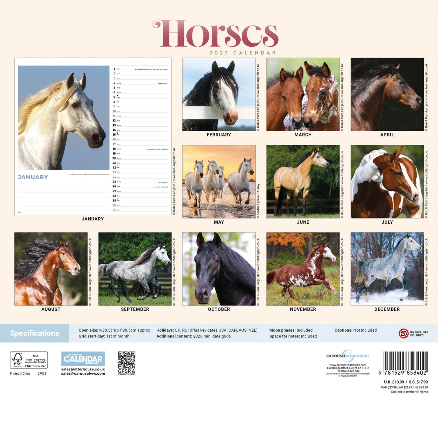 Horses Wiro Wall Calendar 2027