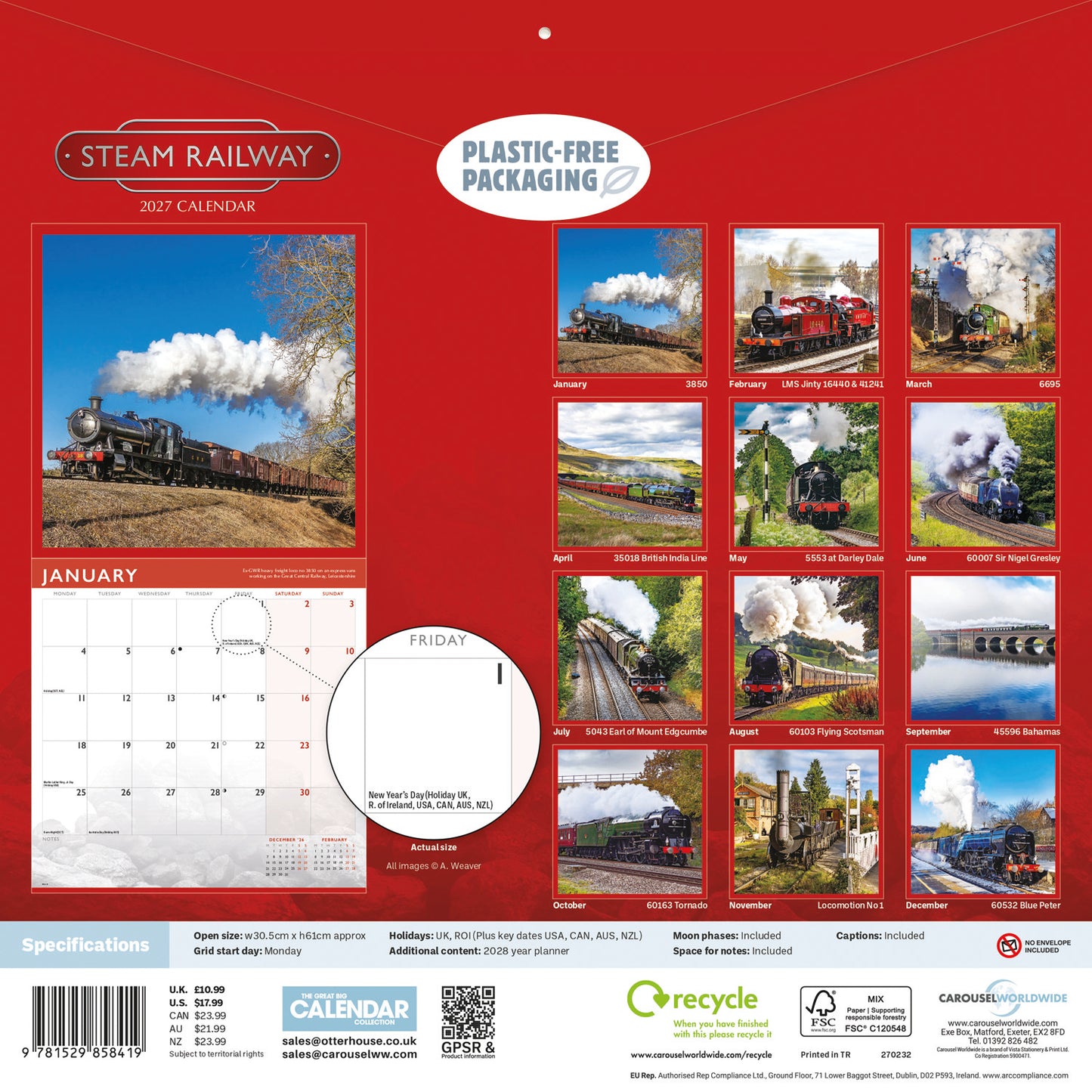 Steam Railway Wall Calendar 2027