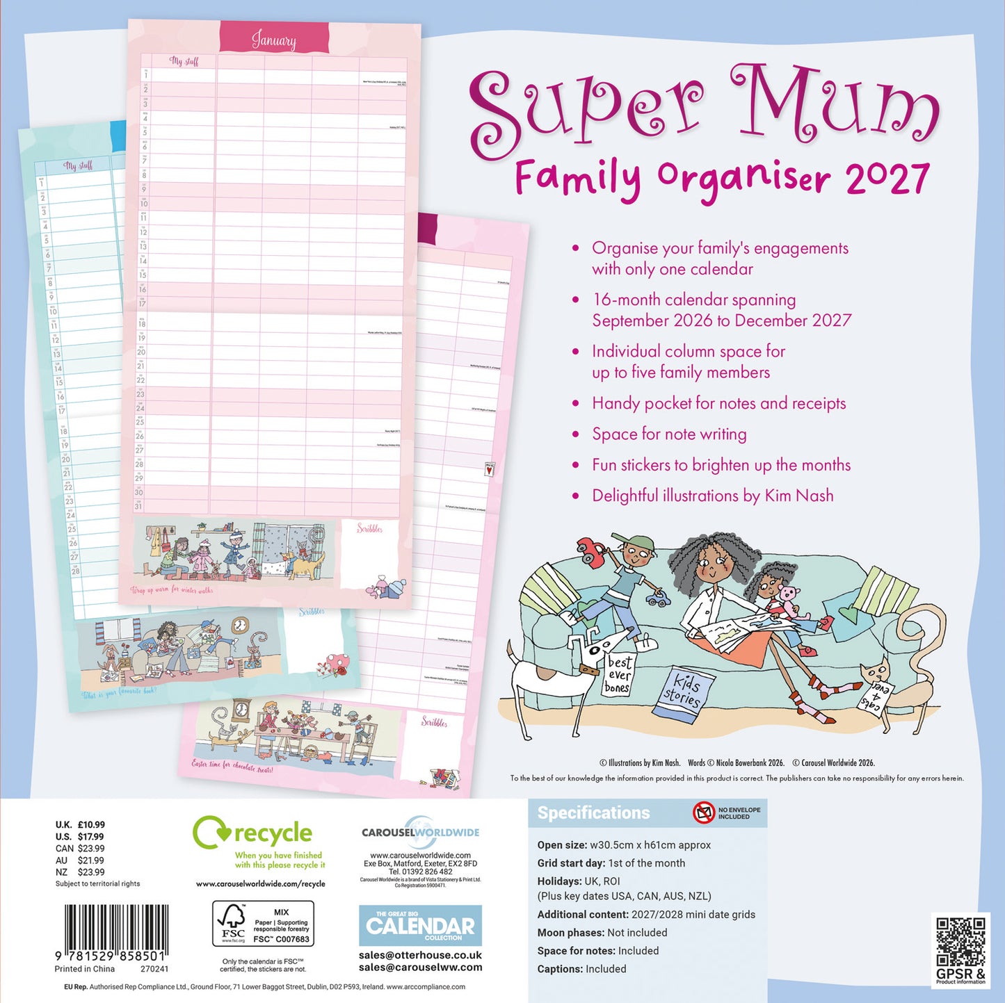 Super Mum, Kim Nas Planner Wall Calendar 2027