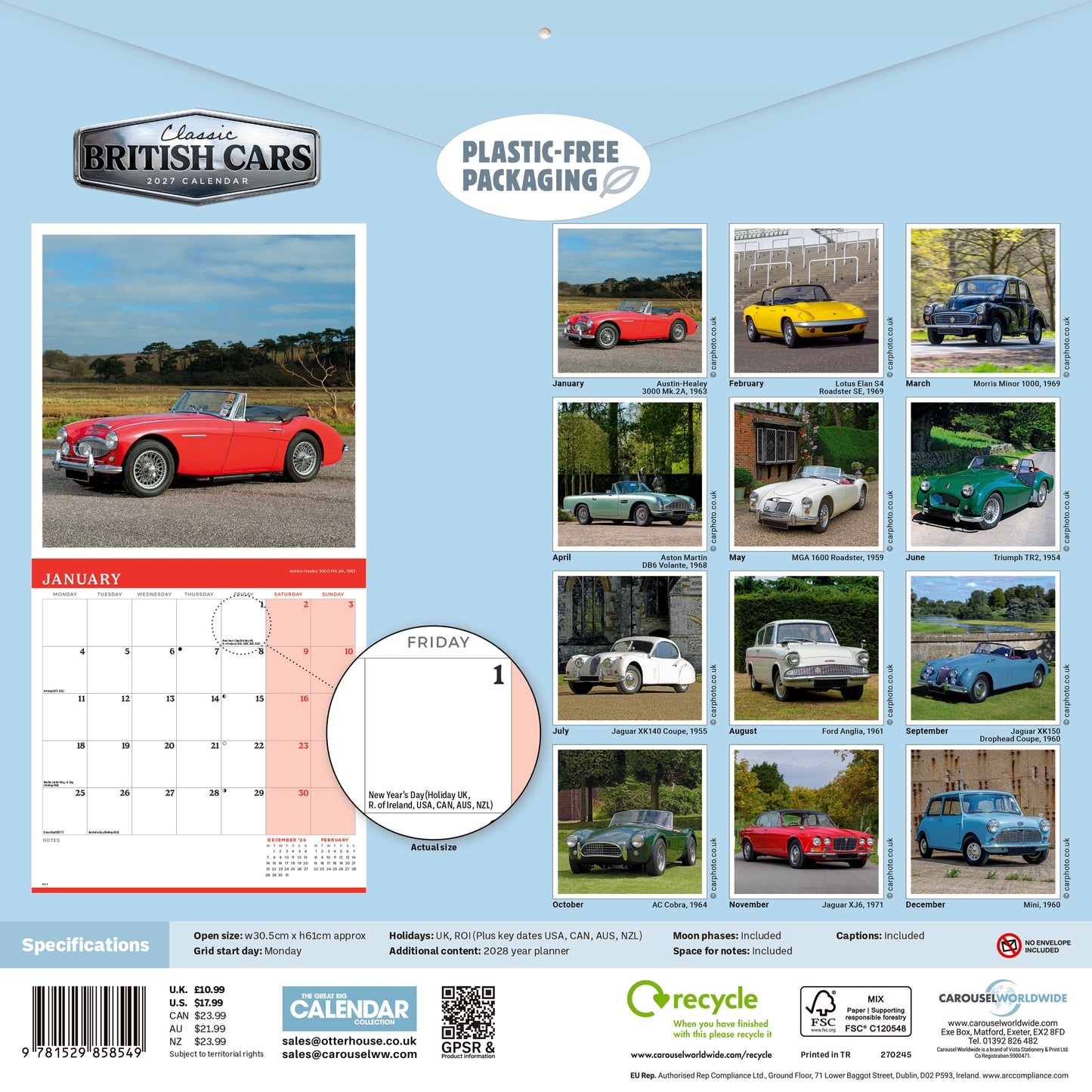 Classic British Cars Wall Calendar 2027