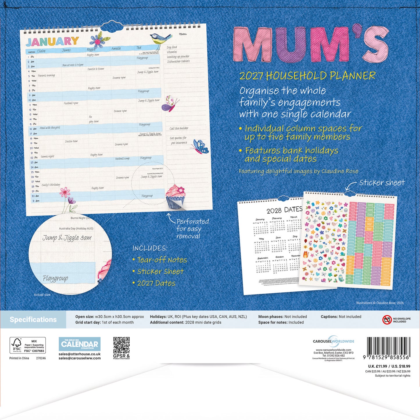 Mums Fabric Household Planner Wall Calendar 2027