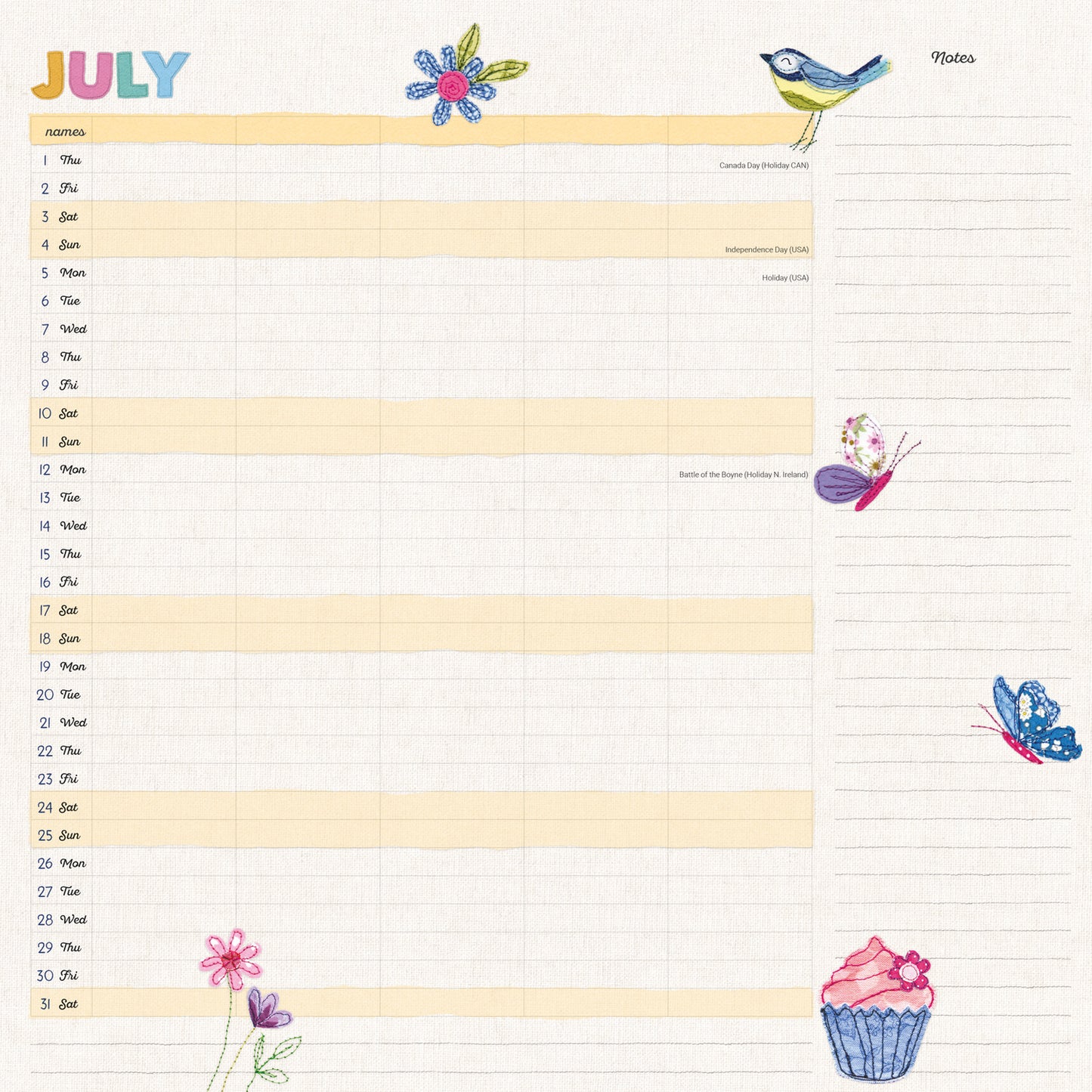 Mums Fabric Household Planner Wall Calendar 2027