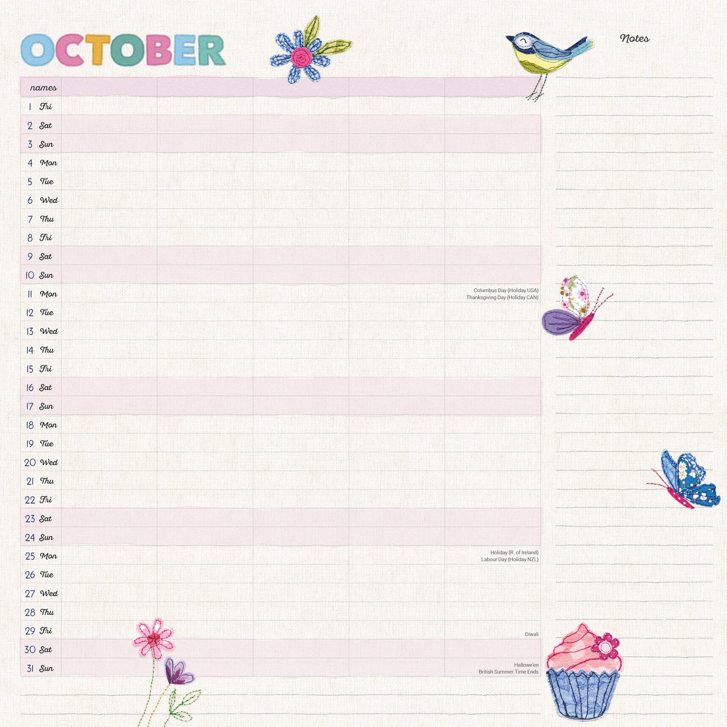 Mums Fabric Household Planner Wall Calendar 2027