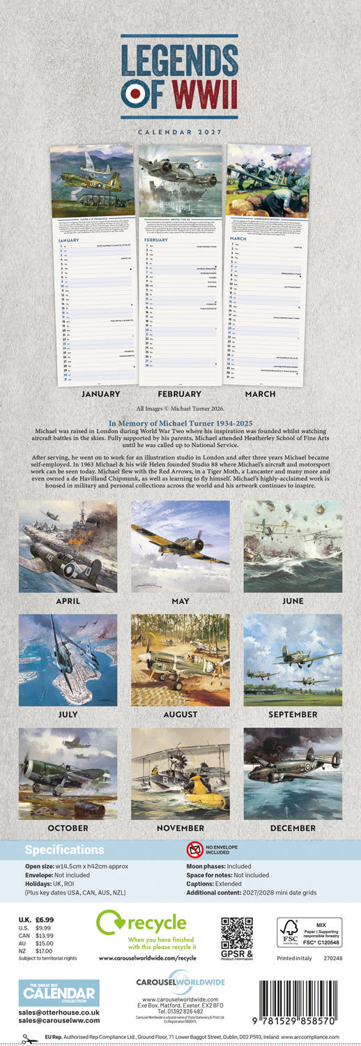 Legends of WWII Slim Calendar 2027