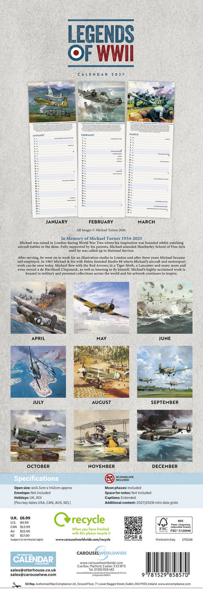 Legends of WWII Slim Calendar 2027