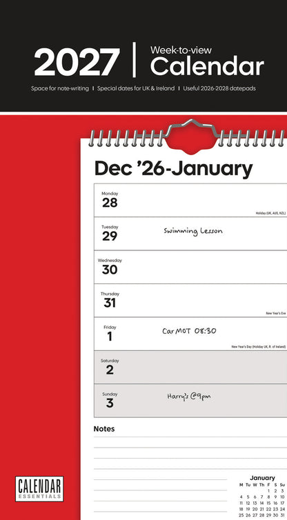 Essential Week-To-View Stubby Slim Calendar 2027