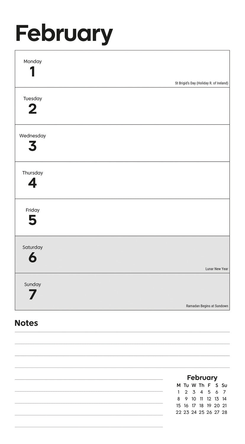 Essential Week-To-View Stubby Slim Calendar 2027