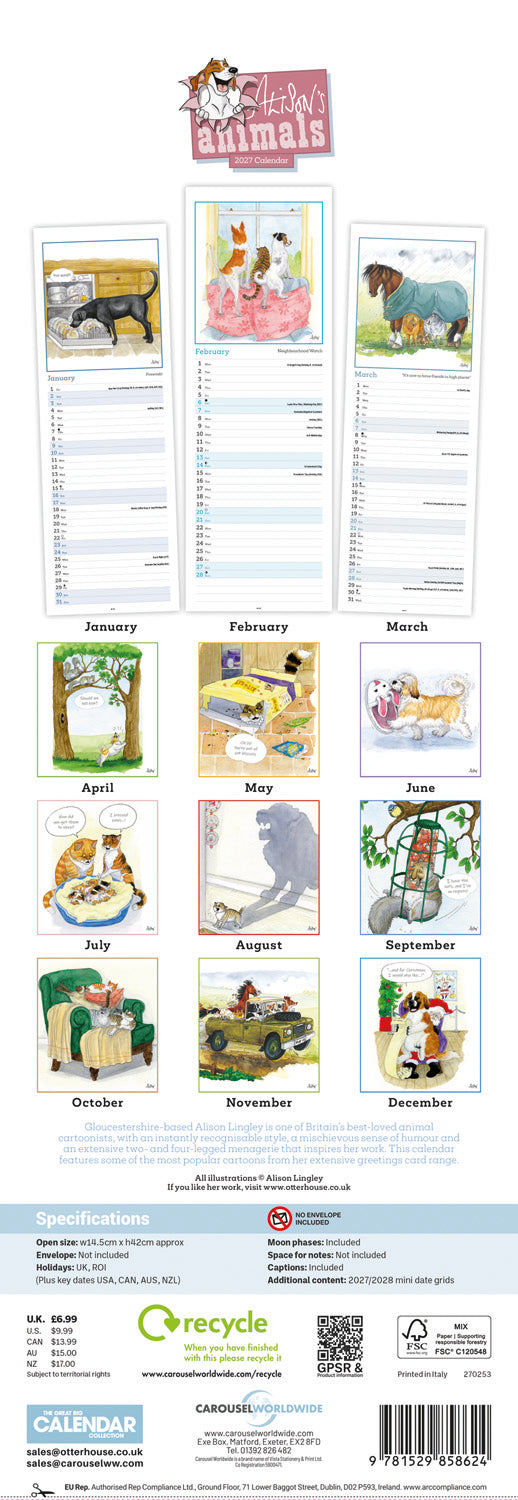 Alison's Animals Slim Calendar 2027