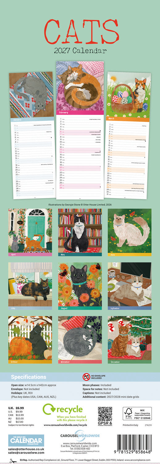 Cats Illustrated Slim Calendar 2027