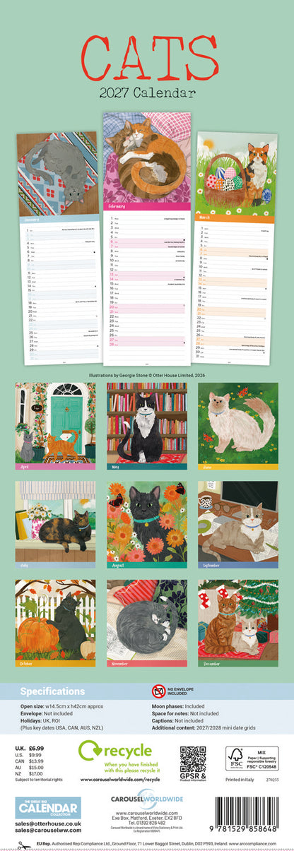 Cats Illustrated Slim Calendar 2027