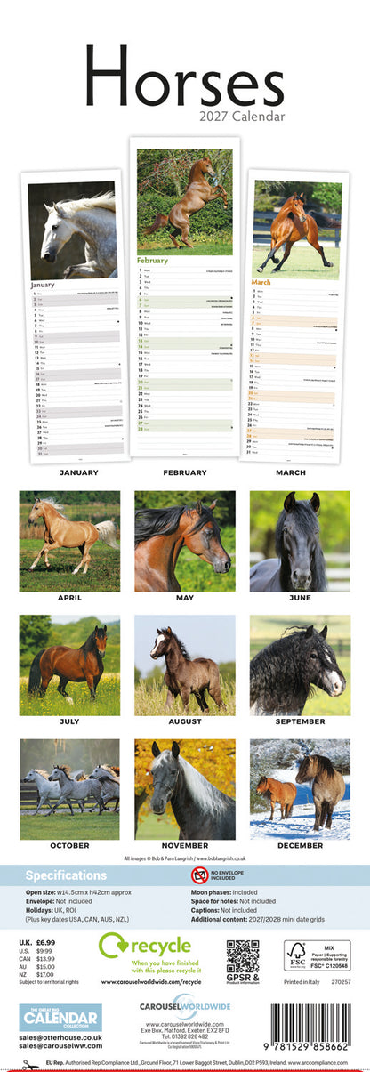 Horses Slim Calendar 2027