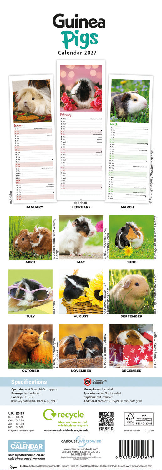 Guinea Pigs Slim Calendar 2027