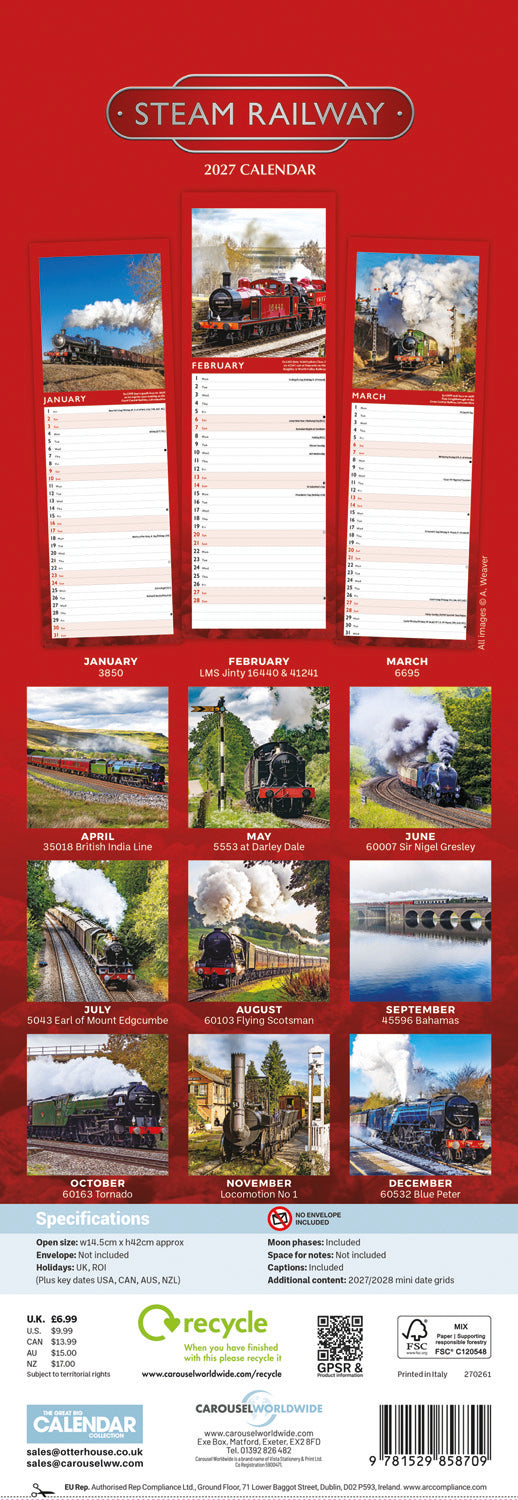 Steam Railway Slim Calendar 2027