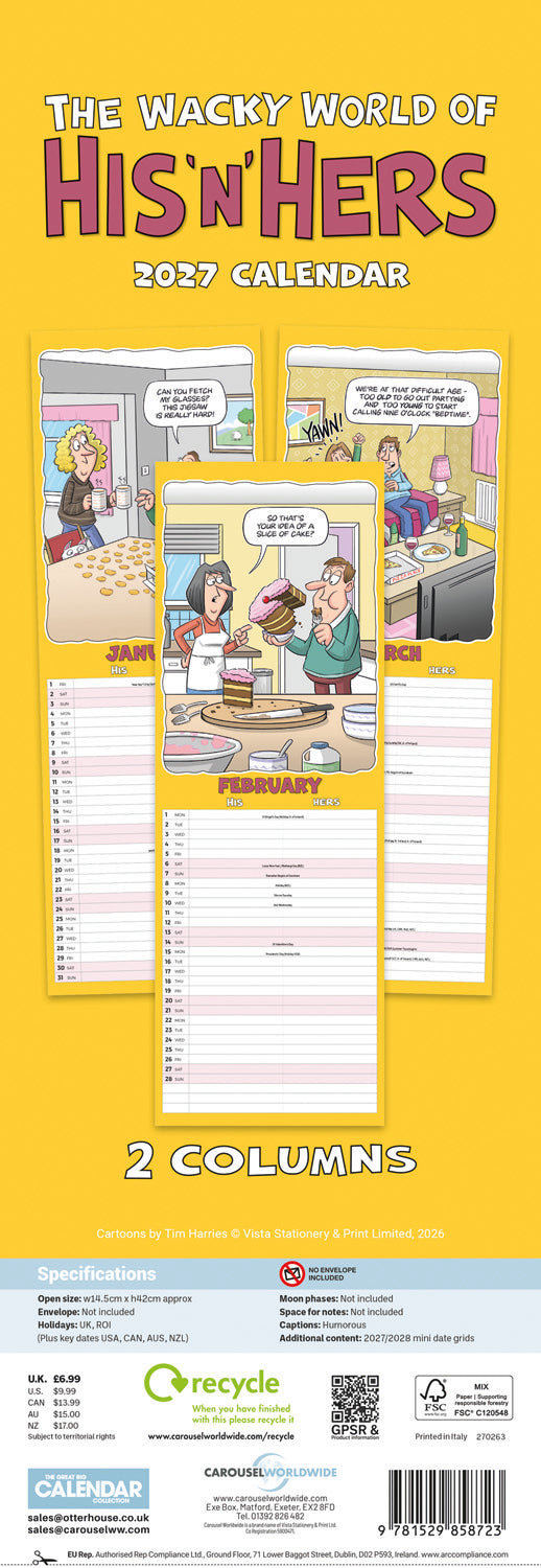 Wacky World of His n Hers Planner Slim Calendar 2027