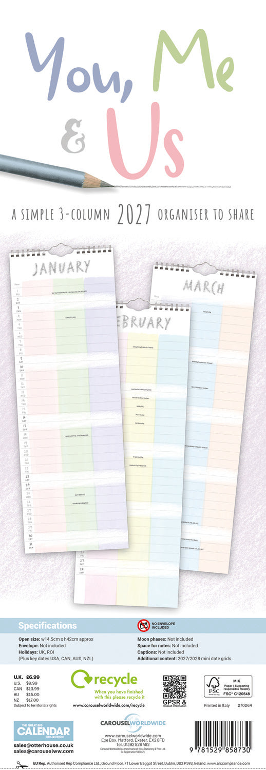 You, Me and Us Planner Slim Calendar 2027