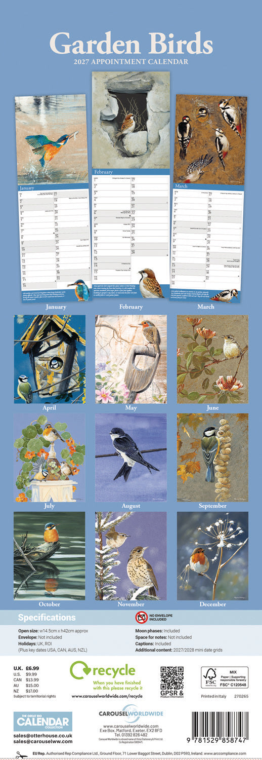 Garden Birds by Pollyanna Pickering Slim Calendar 2027