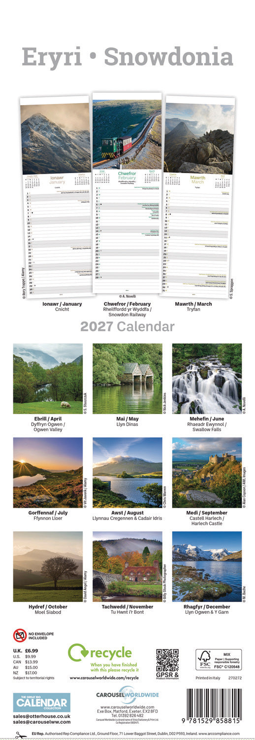 Snowdonia Slim Calendar 2027