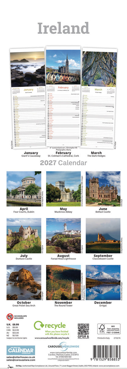 Ireland Slim Calendar 2027