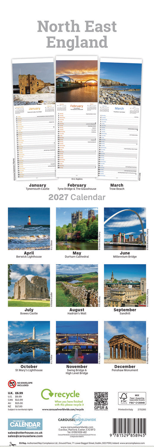 North East England Slim Calendar 2027