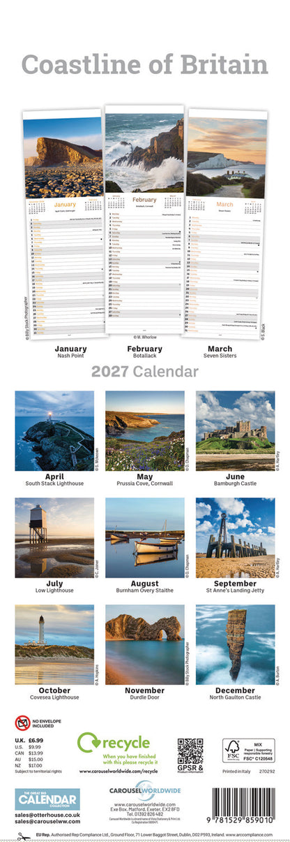 Coastline of Britain Slim Calendar 2027