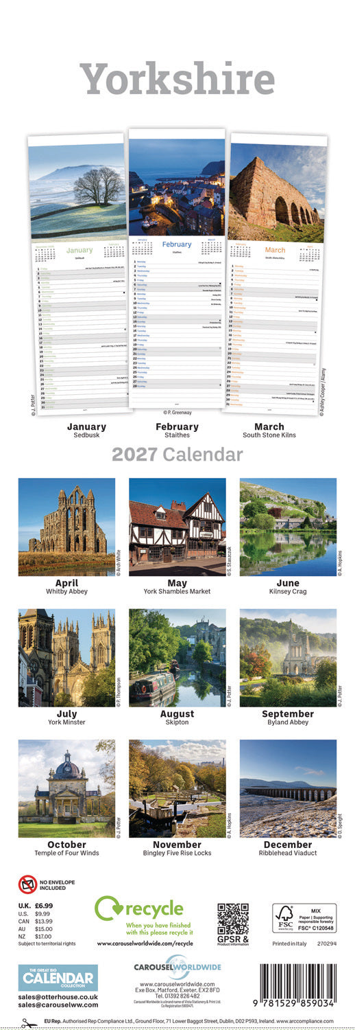 Yorkshire Slim Calendar 2027