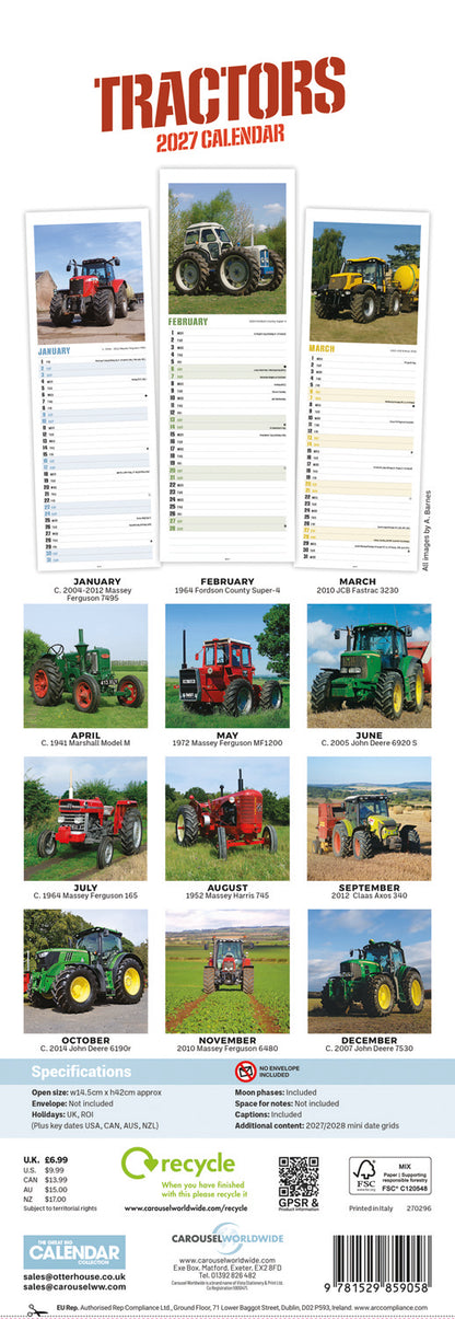 Tractors Slim Calendar 2027