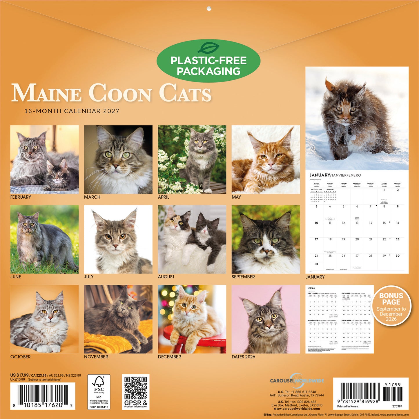Maine Coon Cats Wall Calendar 2027