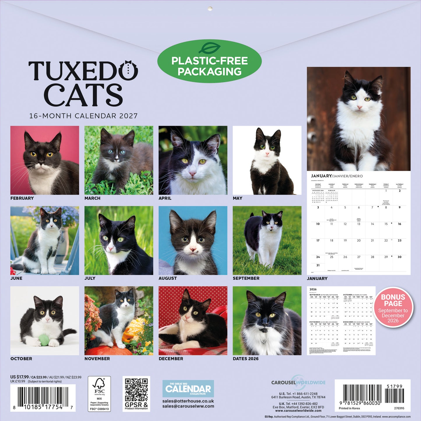 Tuxedo Cats Wall Calendar 2027