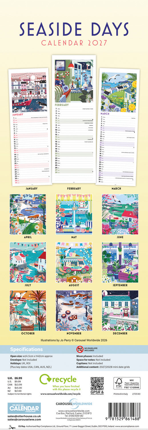 Seaside Days Slim Calendar 2027