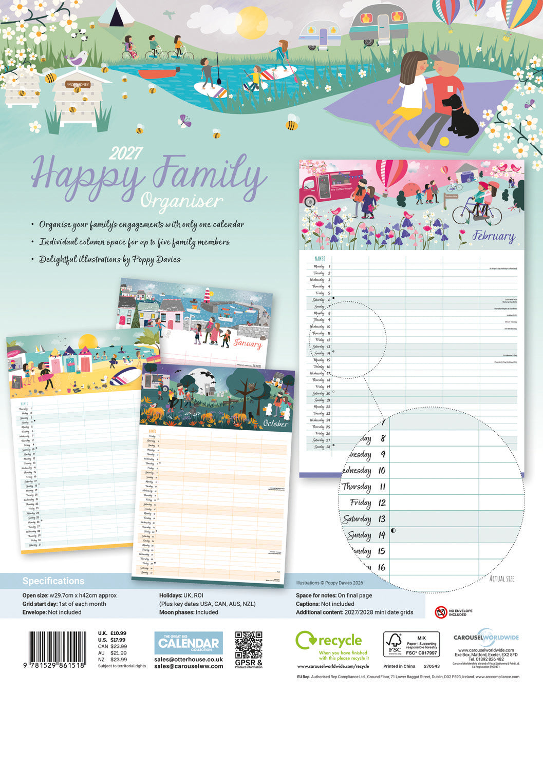 Happy Family Planner A3 Calendar 2027