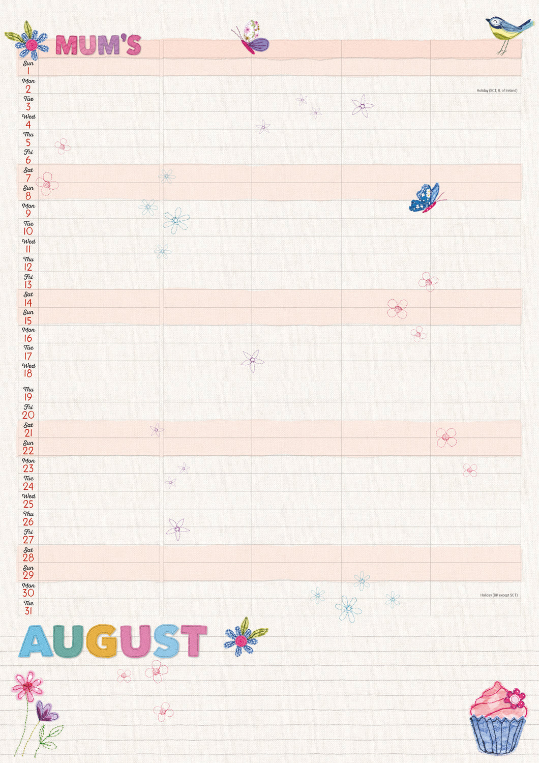Mums Fabric & Buttons MTV Planner A4 Calendar 2027