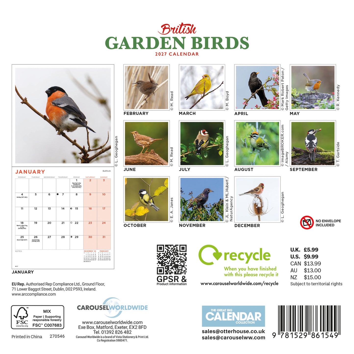 British Garden Birds Mini Calendar 2027