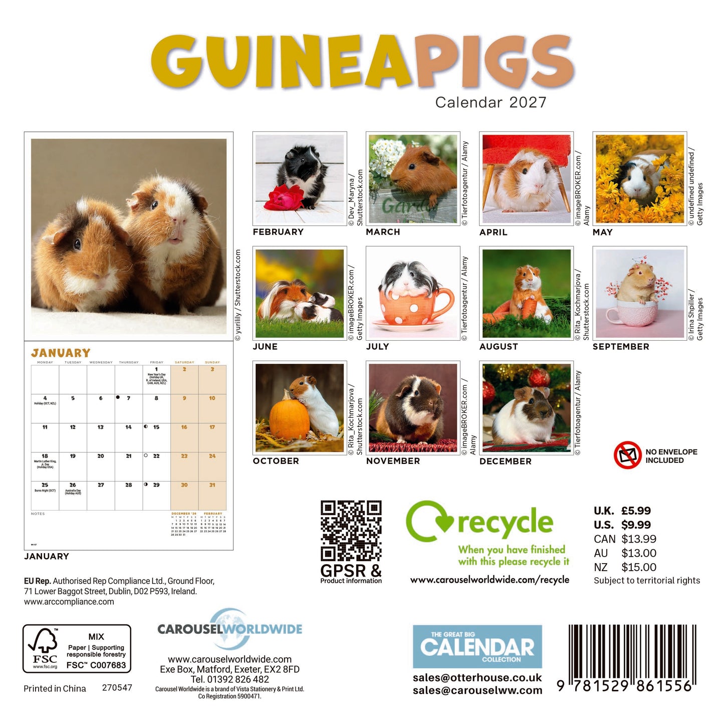 Guinea Pigs Mini Calendar 2027