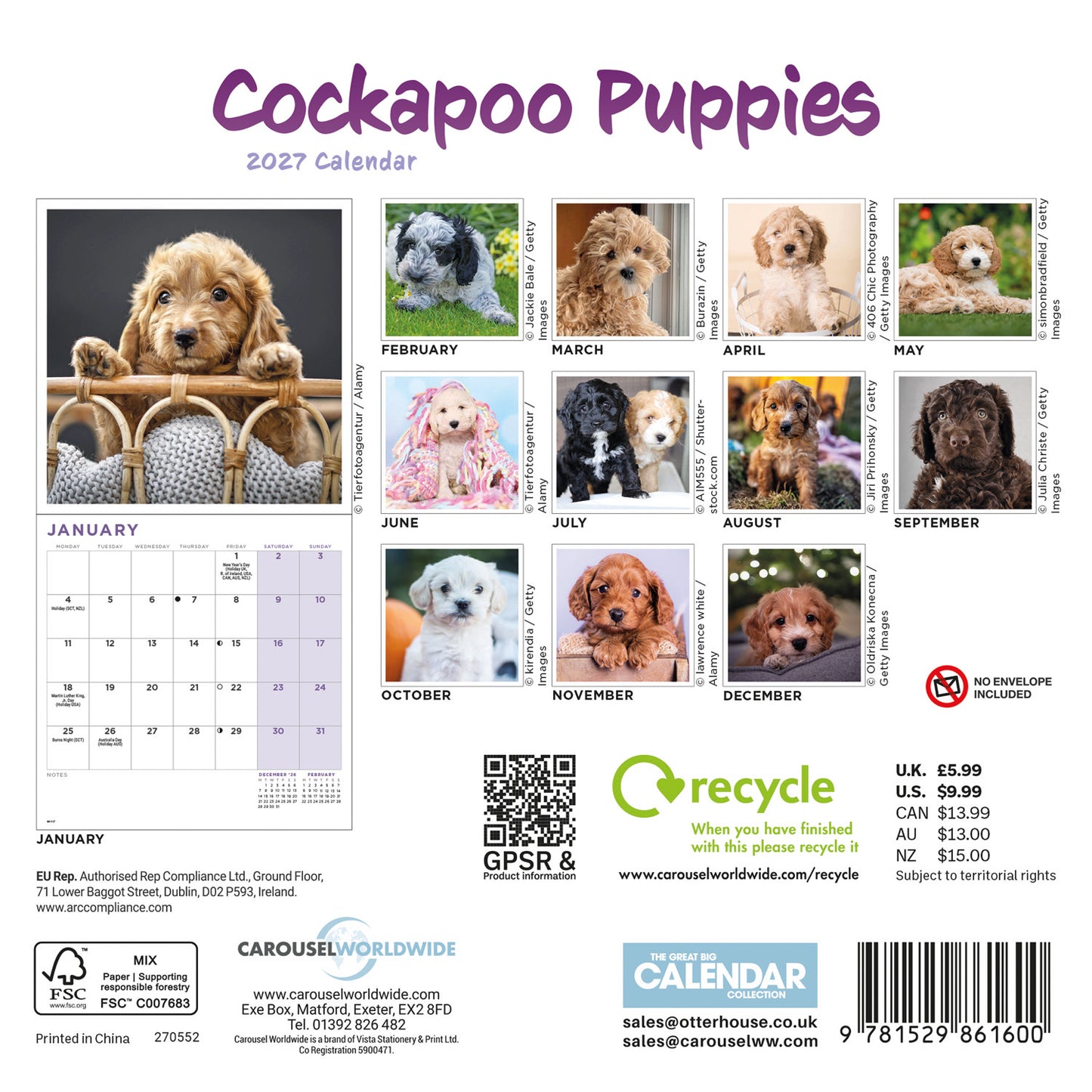 Cockapoo Puppies Mini Calendar 2027