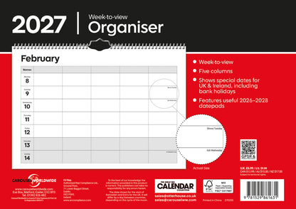 Essential Family Organiser Week-To-View Planner A4 Calendar 2027
