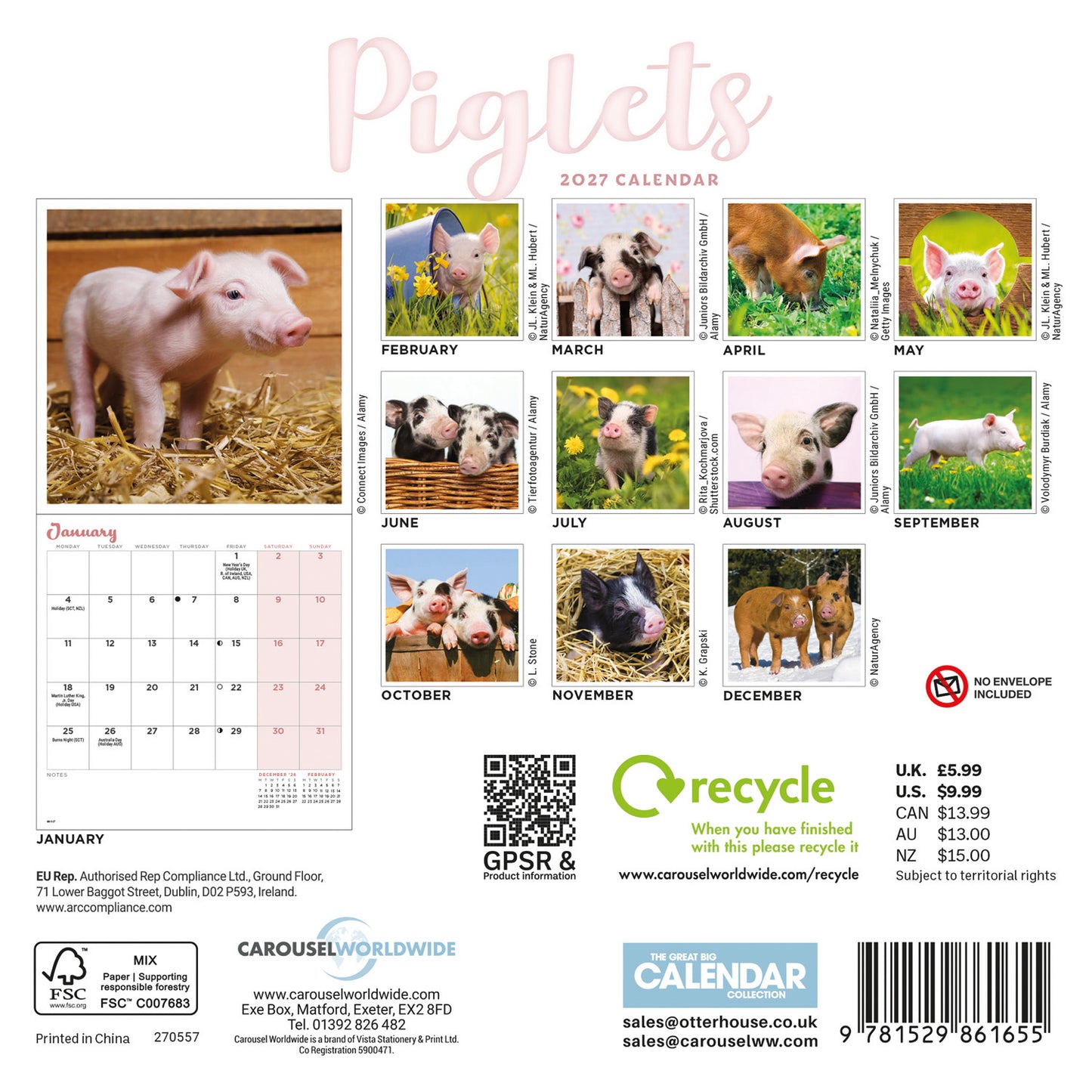 Piglets Mini Calendar 2027