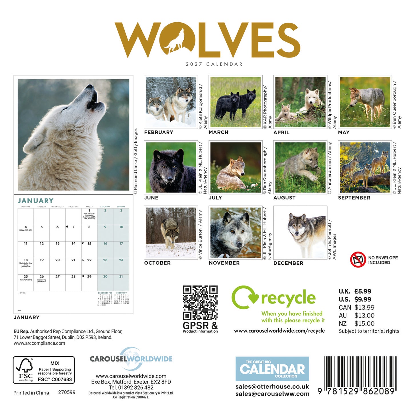 Wolves Mini Calendar 2027