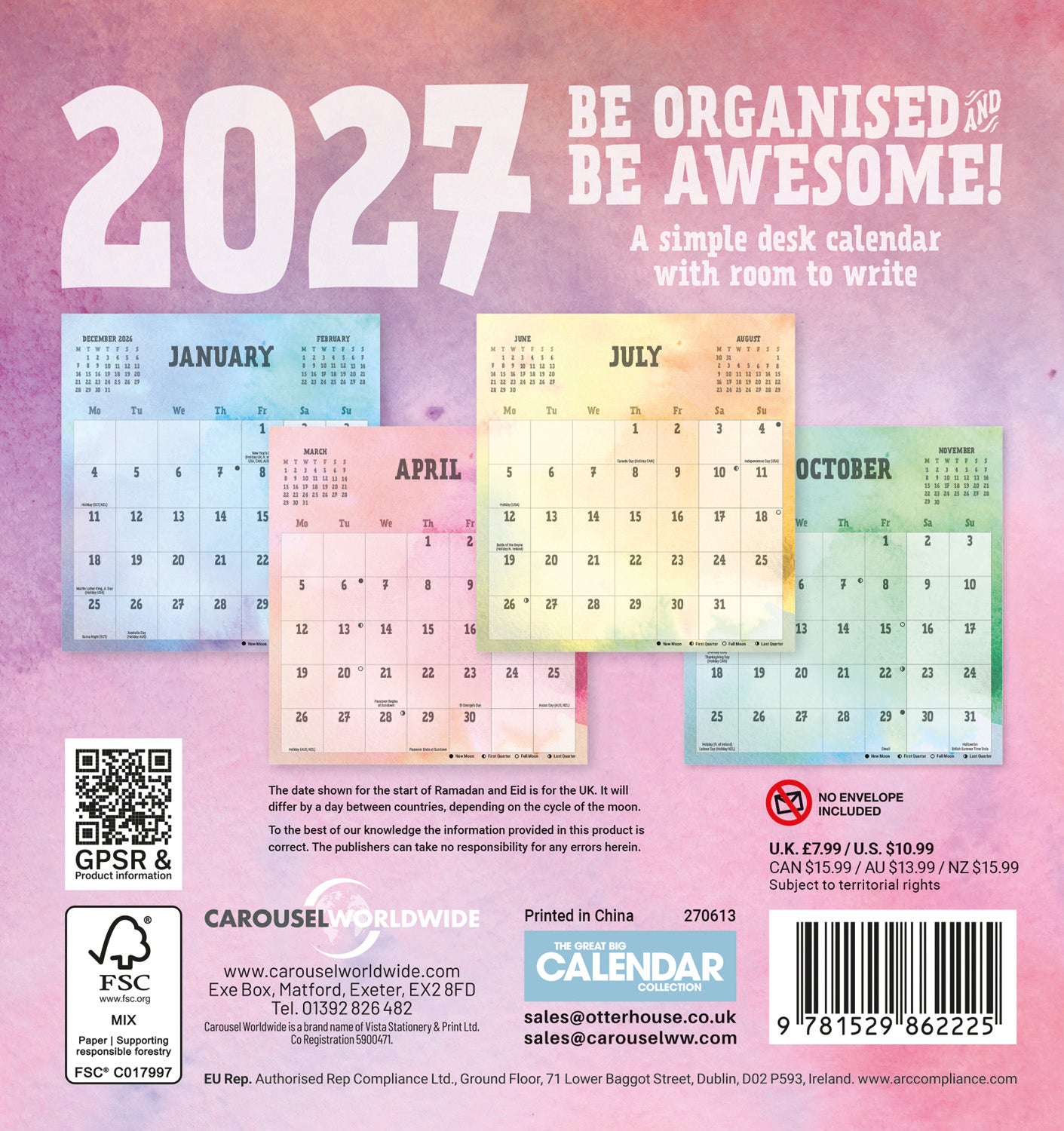 Be Organised and Be Awesome Easel Calendar 2027