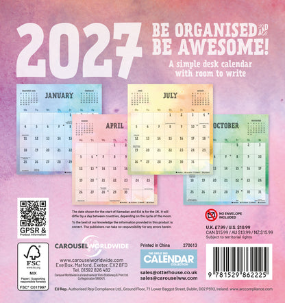 Be Organised and Be Awesome Easel Calendar 2027
