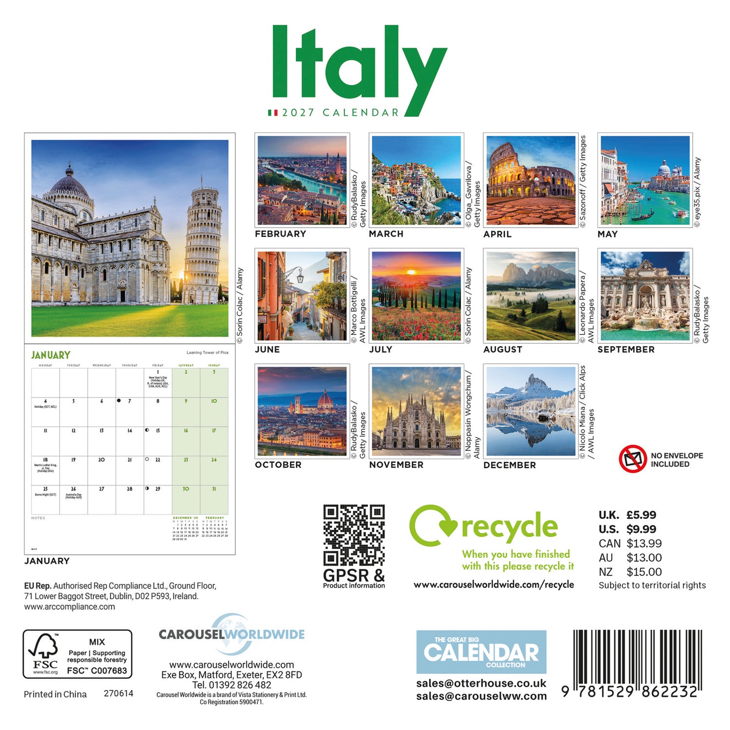 Italy Mini Calendar 2027