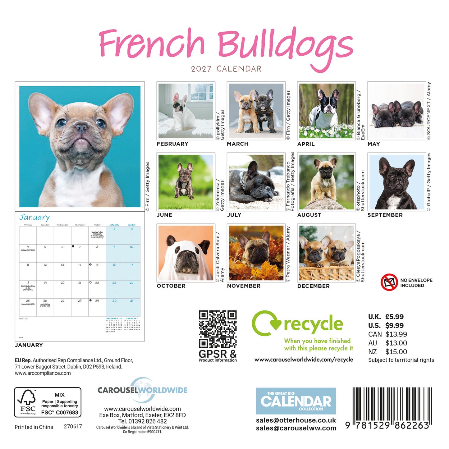 French Bulldogs Mini Calendar 2027