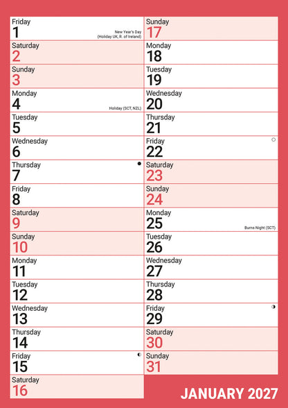 Red & Black Monthly Engagement A4 Calendar 2027