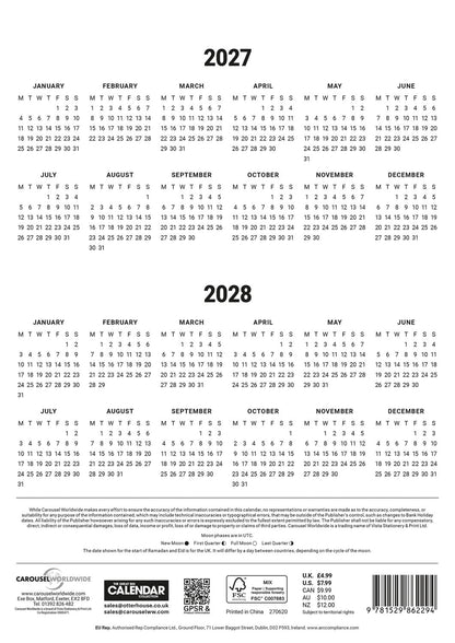 Red & Black Monthly Engagement A4 Calendar 2027
