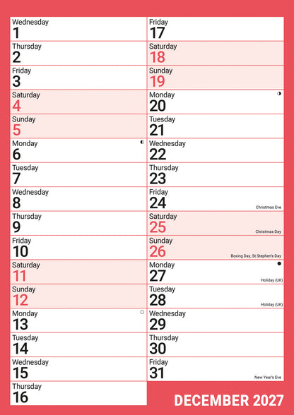 Red & Black Monthly Engagement A4 Calendar 2027