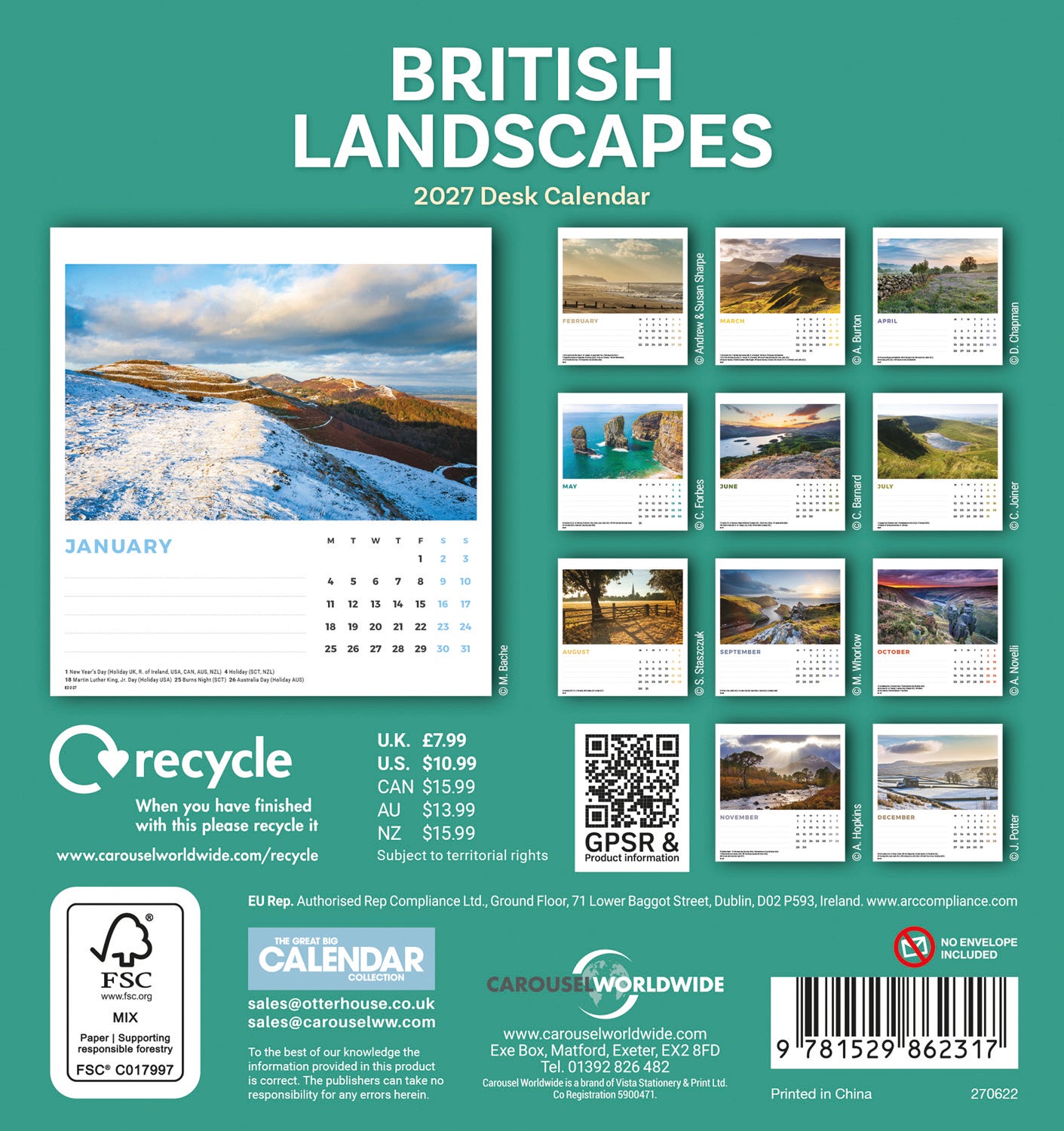 British Landscapes Easel Calendar 2027